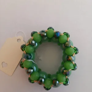 FERMA FOULARD VERDE E DORATO CON CRISTALLI E PERLE DI CERAMICA