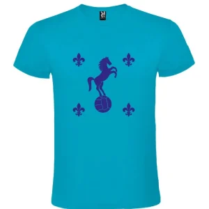 MAGLIETTA T-SHIRT LEGGERA CELESTE “CAVALLINO RAMPANTE 4 GIGLI” SERIGRAFIA MONOCOLORE BLU