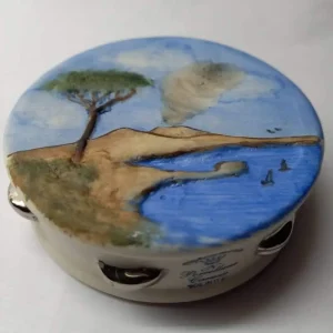 Tamburello Tammorra golfo di Napoli in Porcellana di Capodimonte dipinta a mano